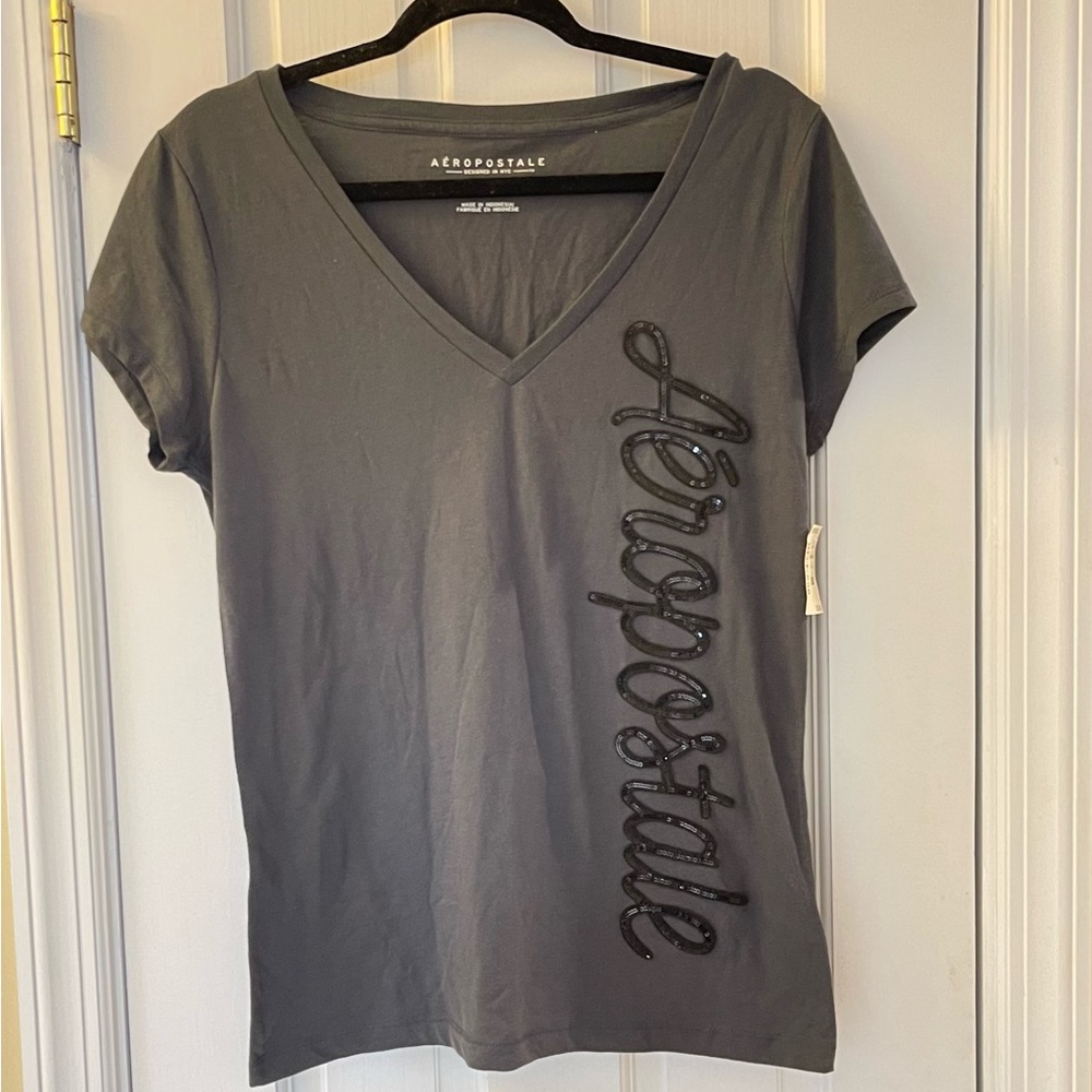 New Aerostaple Gray Tee Shirt with Black Sequince (NWT)